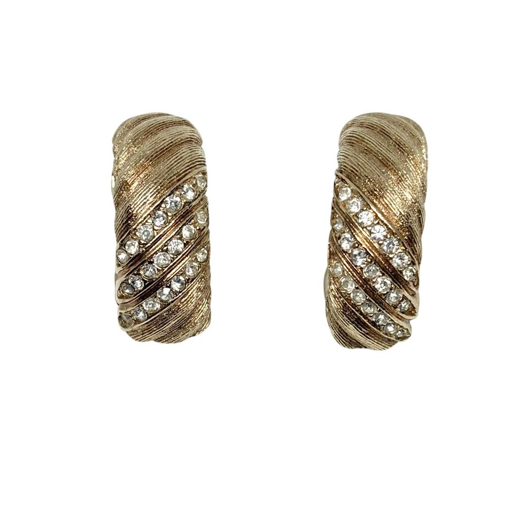 Christian Dior Chr. Dior Germany Vintage Gold-Tone Rhinestone Clip On Earrings